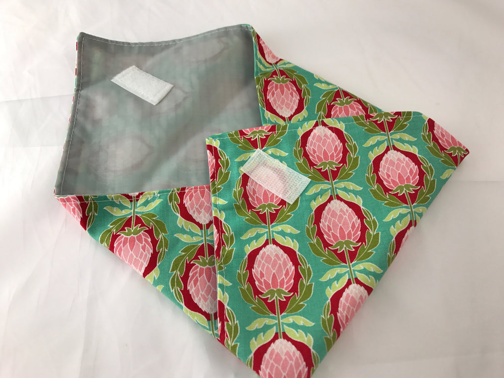 Artichoke Sandwich Bag, Teal Reusable Sandwich Wrap, Lunch Napkin - EcoHip Custom Designs