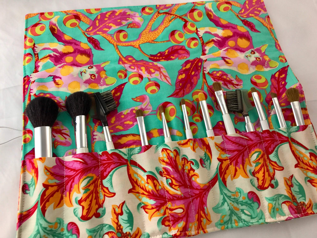 Pink Makeup Brush Case, Green Make Up Brush Holder, Travel Bag - EcoHip Custom Designs