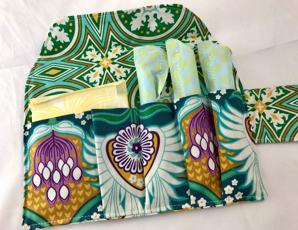 Green Tampon Case, Floral Sanitary Pad Pouch, Feminine Products Cozy - EcoHip Custom Designs