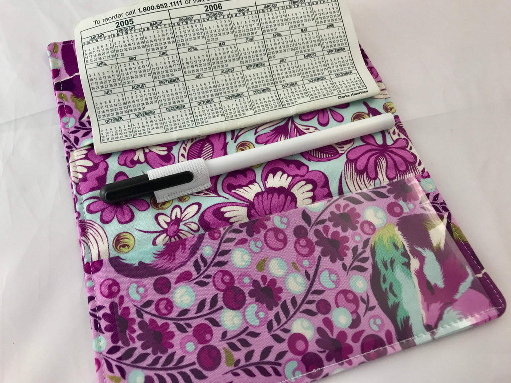 Fox Duplicate Checkbook Cover, Purple Fabric Check Book Register, Top Tear - EcoHip Custom Designs