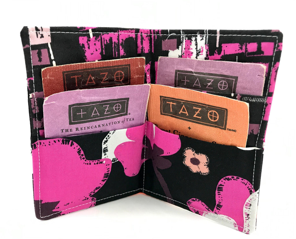 Pink Blooms Tea Wallet, Floral Teabag Holder, Travel Tea Case - EcoHip Custom Designs