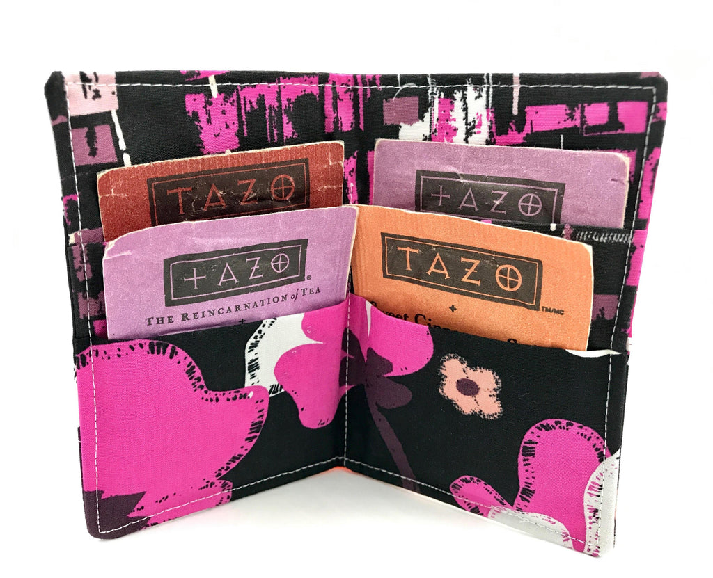 Pink Blooms Tea Wallet, Floral Teabag Holder, Travel Tea Case - EcoHip Custom Designs