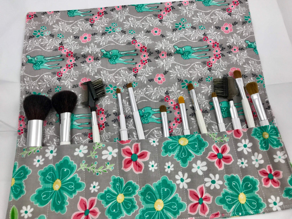 Gray Make Up Brush Organizer, Travel Makeup Brush Case for Cosmetic Artists - EcoHip Custom Designs