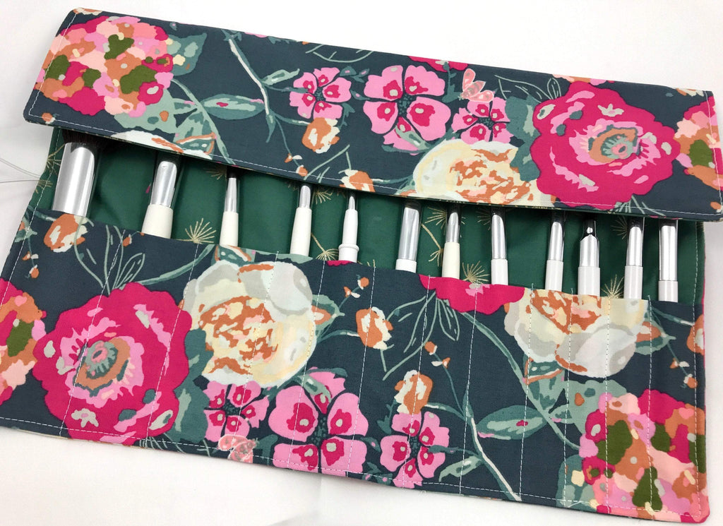 Pink Makeup Brush Roll, Dandelion Make Up Brush Case, Travel Green Pouch - EcoHip Custom Designs