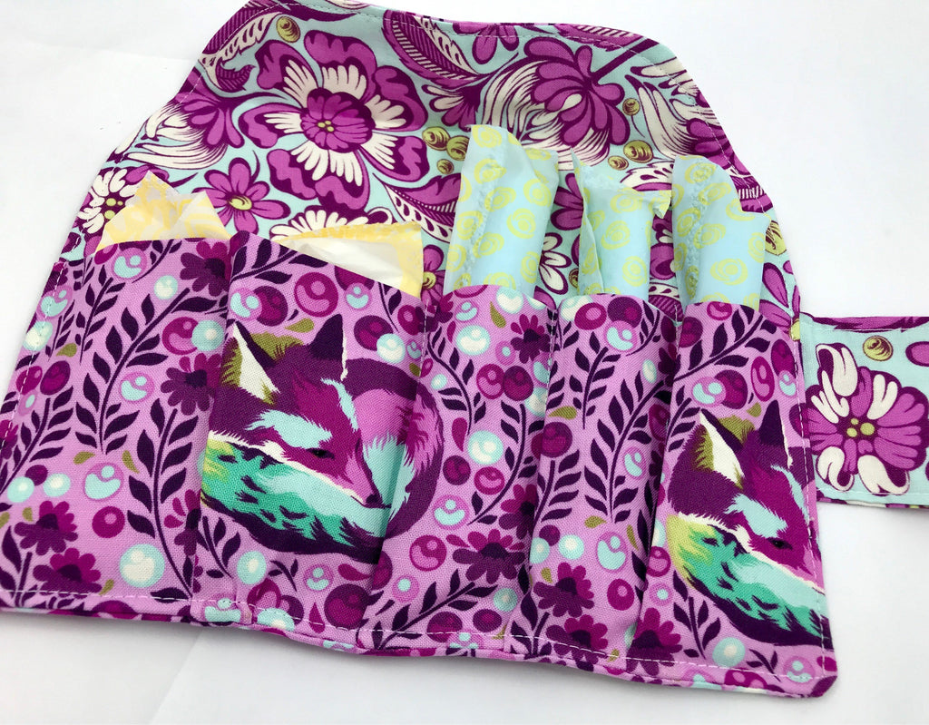 Fox Sanitary Pad Pouch, Purple Tampon and Pad Case, Time of the Month Wallet - EcoHip Custom Designs