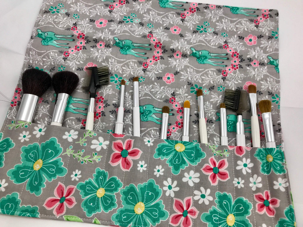 Gray Make Up Brush Organizer, Travel Makeup Brush Case for Cosmetic Artists - EcoHip Custom Designs