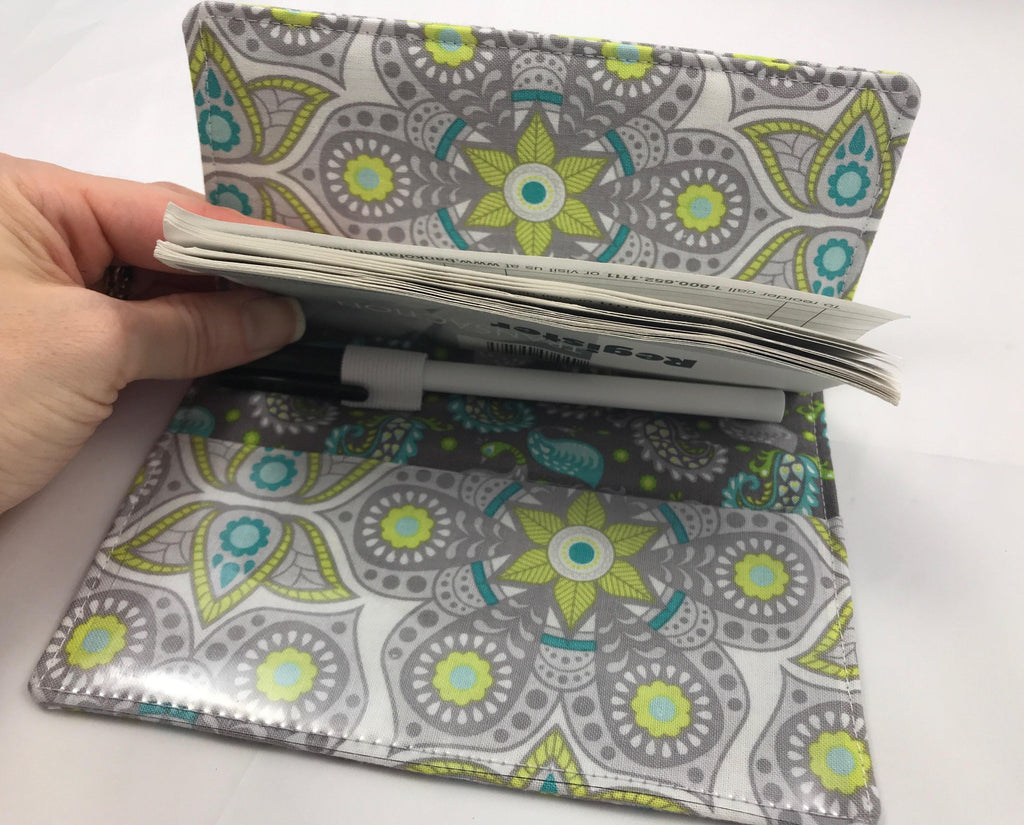 Gray Duplicate Checkbook, Paisley Checkbook Wallet, Pen Holder - EcoHip Custom Designs