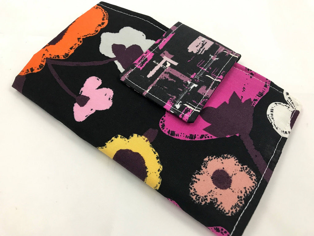 Black Privacy Pouch, Magenta Floral Tampon and Sanitary Pad Wallet Holder - EcoHip Custom Designs