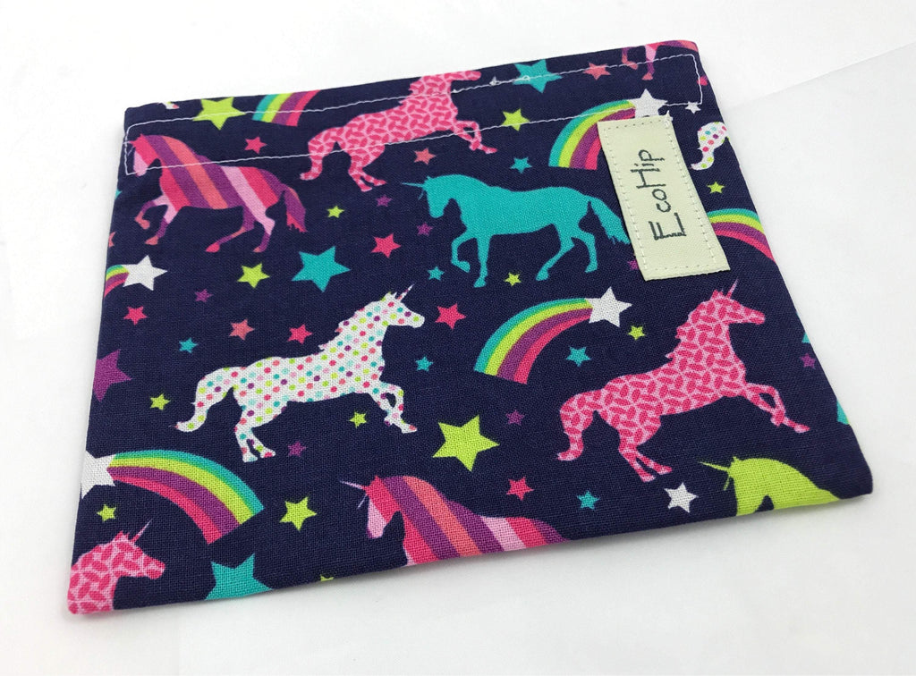 Unicorn Snack Bag, Reusable Kid's Snack Baggie for School, Purple Snack Pouch - EcoHip Custom Designs