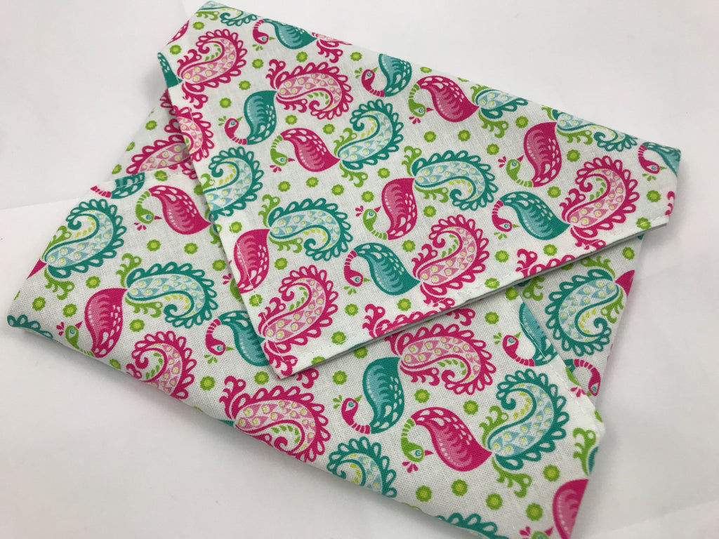 Pink Peacock Sandwich Wrap, Bird Sandwich Bag, Eco-Friendly Kid's Lunch - EcoHip Custom Designs