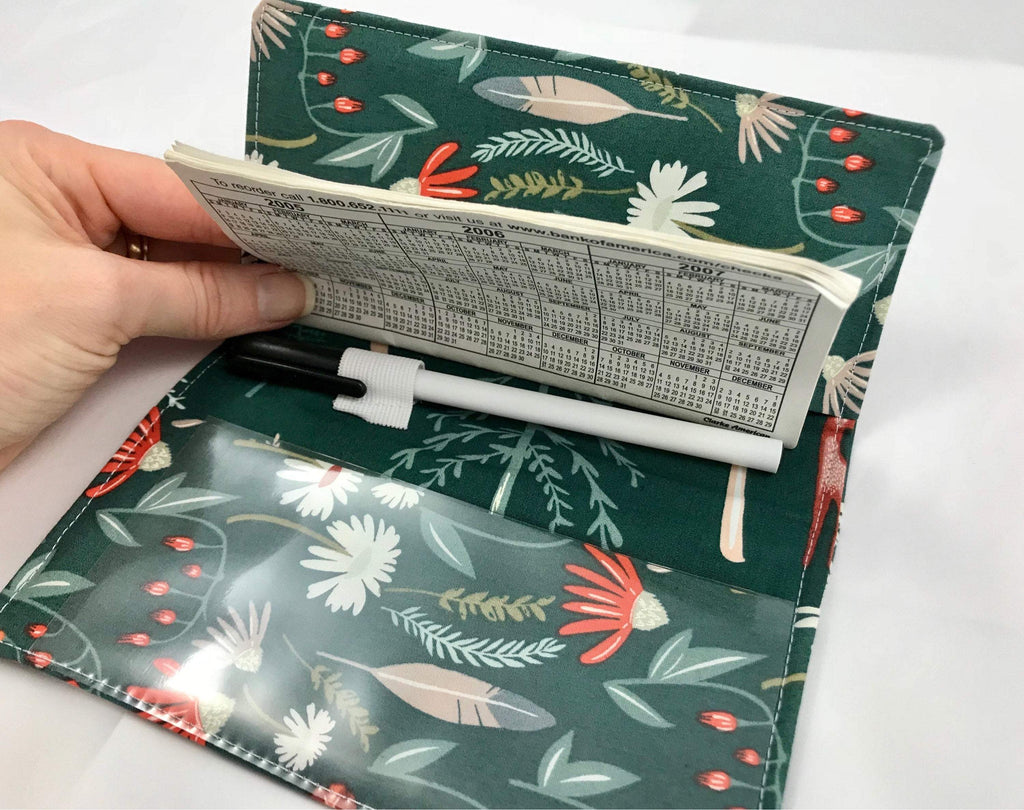 Forest Green Duplicate Check Book Cover, Women's Checkbook Wallet, Receipt Organizer - EcoHip Custom Designs