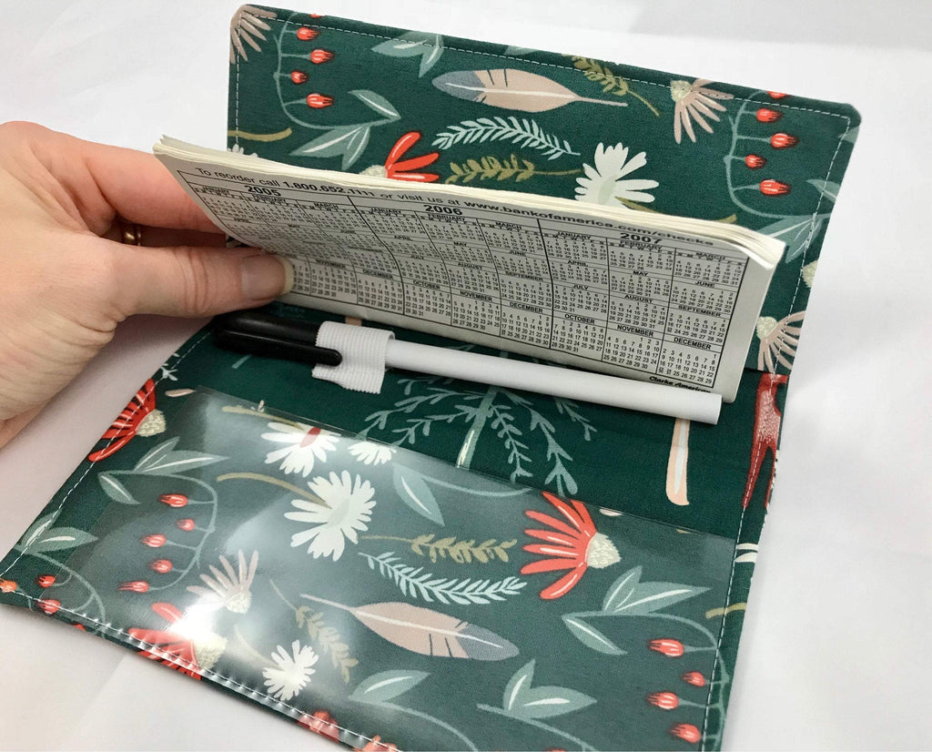 Forest Green Duplicate Check Book Cover, Women's Checkbook Wallet, Receipt Organizer - EcoHip Custom Designs