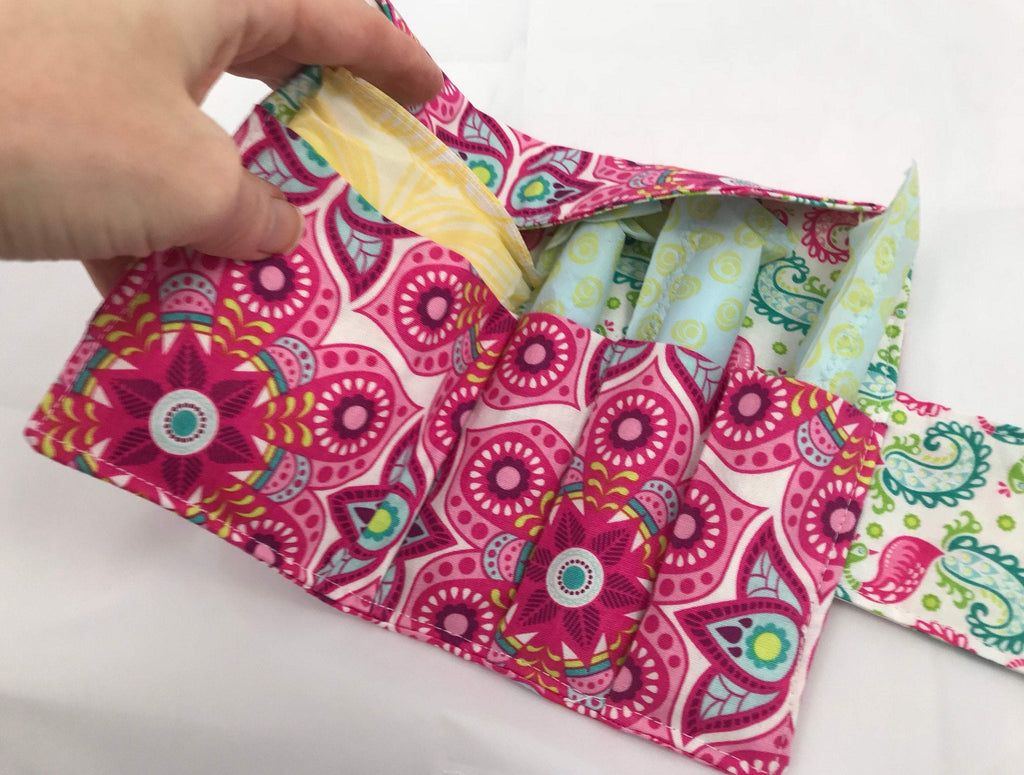 Pink Privacy Pouch,  Paisley Sanitary Pad Wallet, Feminine Products Holder - EcoHip Custom Designs