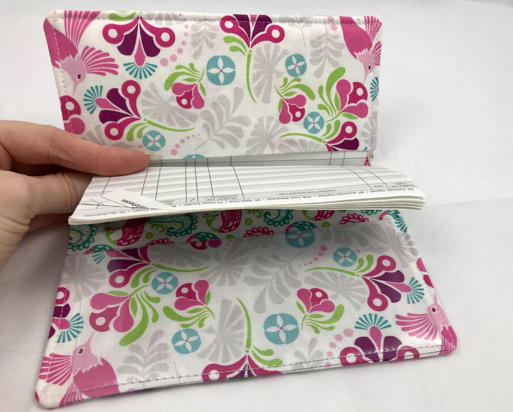 Peacock Checkbook Cover, Pink Duplicate Checkbook, Pen Holder for Purse - EcoHip Custom Designs