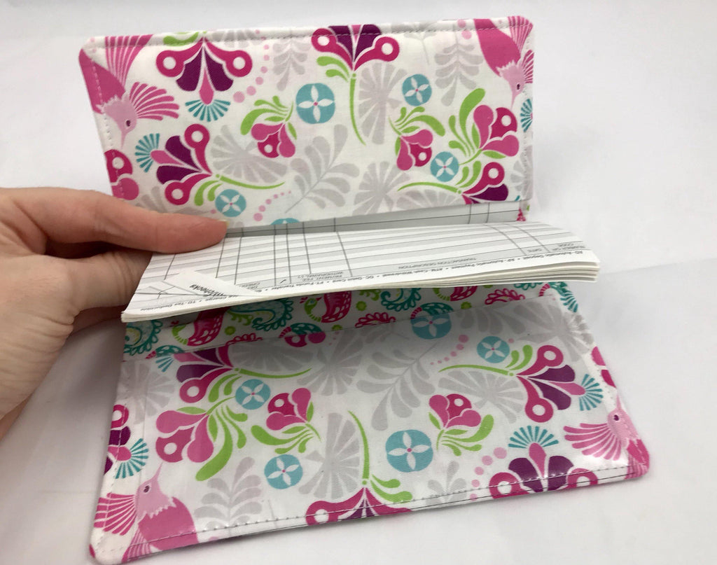 Peacock Checkbook Cover, Pink Duplicate Checkbook, Pen Holder for Purse - EcoHip Custom Designs