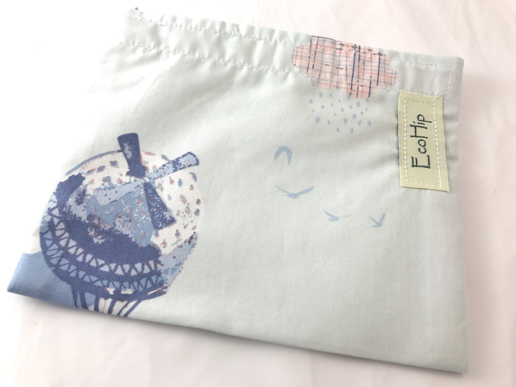 Air Balloon Snack Bag, Light Blue Reusable Snack Baggie - EcoHip Custom Designs
