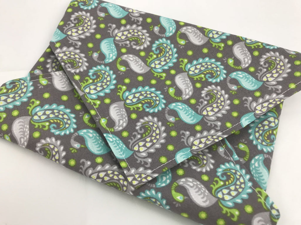 Paisley Lunch Napkin, Reusable Gray Sandwich Bag, Eco-Friendly Bird Wrap - EcoHip Custom Designs