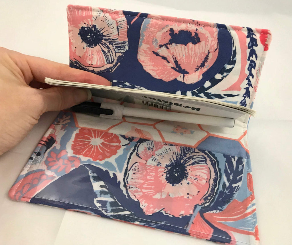 Red, Blue, Floral, Duplicate Check Book Cover, Women's Checkbook - EcoHip Custom Designs