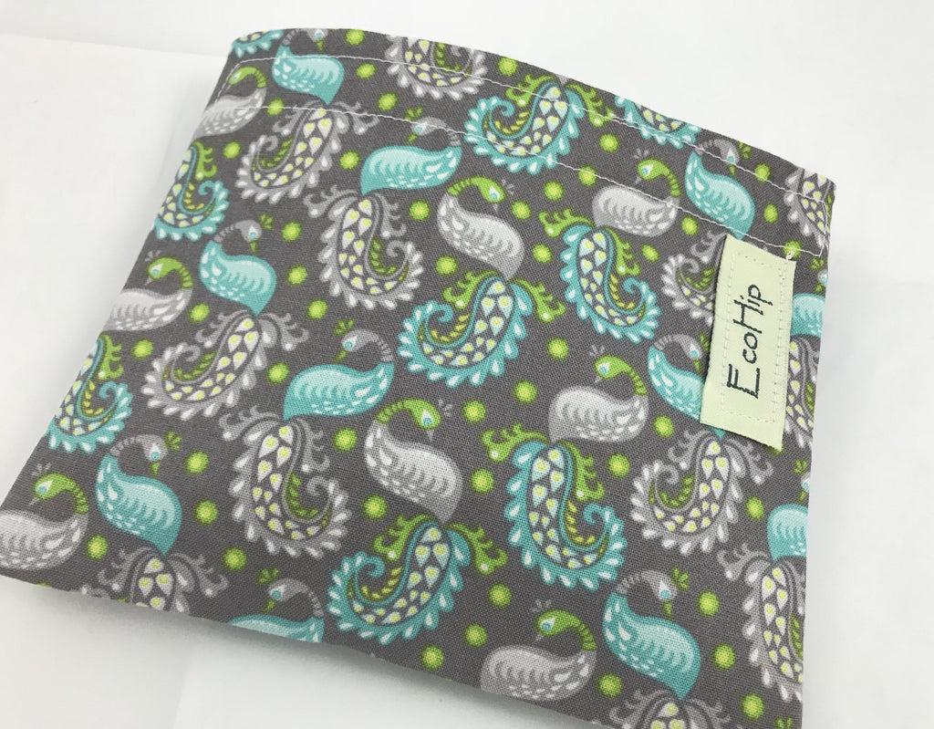 Paisley Snack Bag, Eco-Friendly Snack Bag for Peacock Fan, Bird Lover - EcoHip Custom Designs