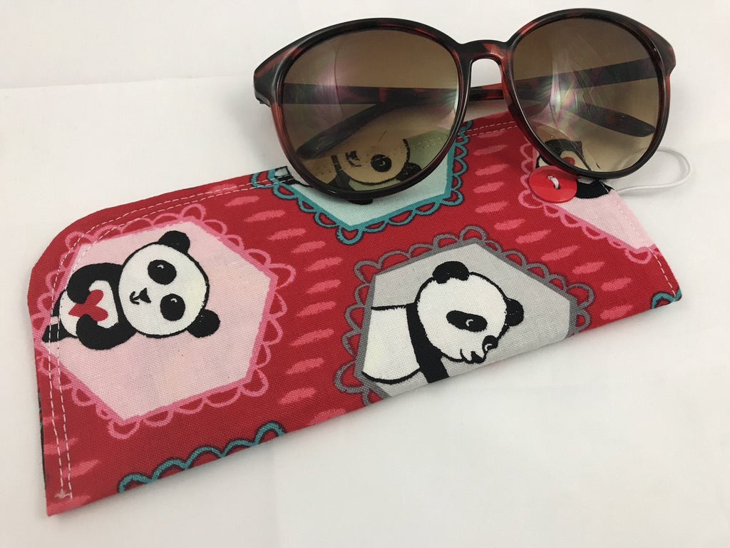 Red Sunglasses Case, Soft Eye Glasses Pouch, Panda Bear Reading Glasses Holder - EcoHip Custom Designs