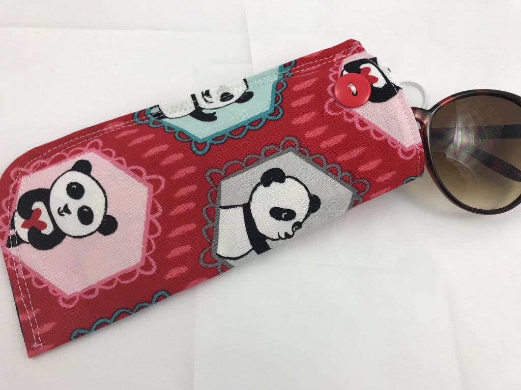 Red Sunglasses Case, Soft Eye Glasses Pouch, Panda Bear Reading Glasses Holder - EcoHip Custom Designs