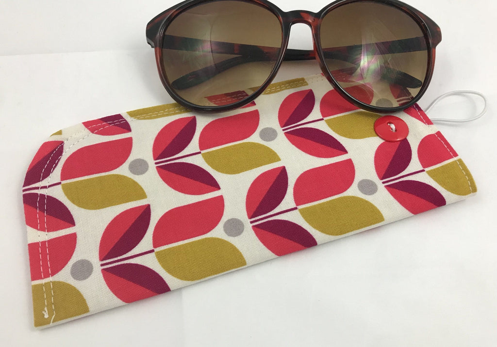 Tulip Eyeglasses Sleeve, Red Floral Sunglasses Case, Padded Reading Glasses Pouch - EcoHip Custom Designs