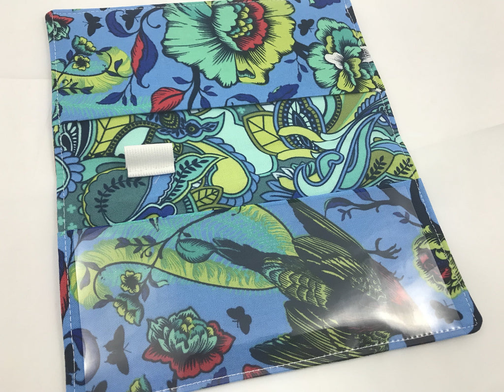 Blue Checkbook Cover, Floral Duplicate Check Book Register, Pen Holder, Top-Tear - EcoHip Custom Designs