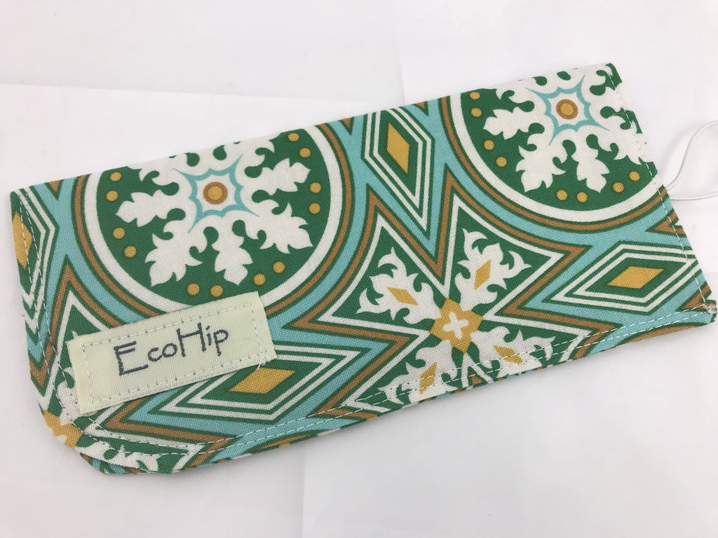 Green Eyeglasses Pouch, Mosiac Reading Glasses Cover, Padded Sunglasses Case - EcoHip Custom Designs