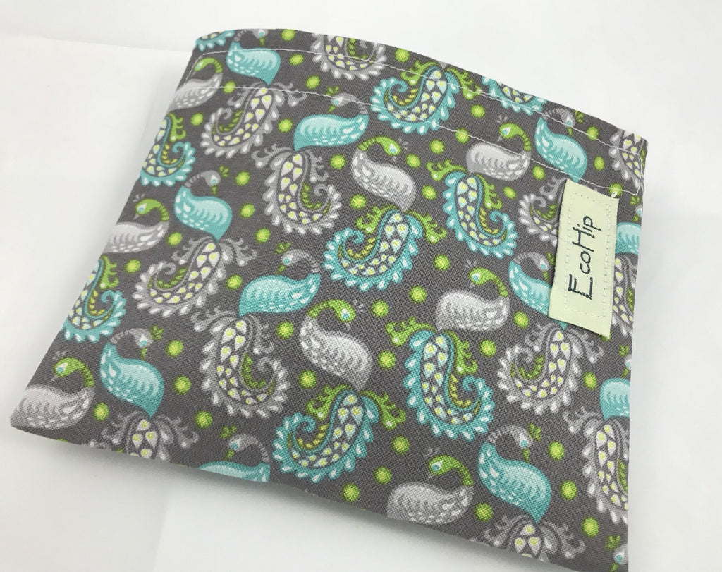 Paisley Snack Bag, Eco-Friendly Snack Bag for Peacock Fan, Bird Lover - EcoHip Custom Designs