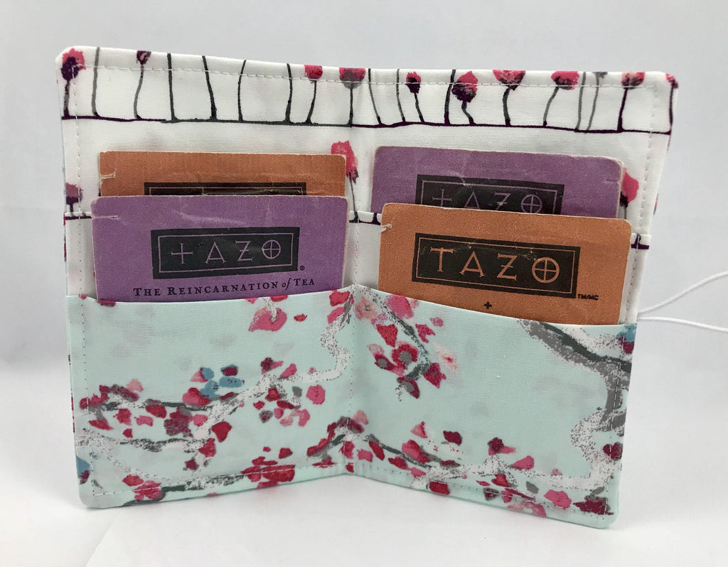 Blue, Red, Floral, Travel Teabag Cozy, Tea Bag Wallet, Gift Card Case - EcoHip Custom Designs