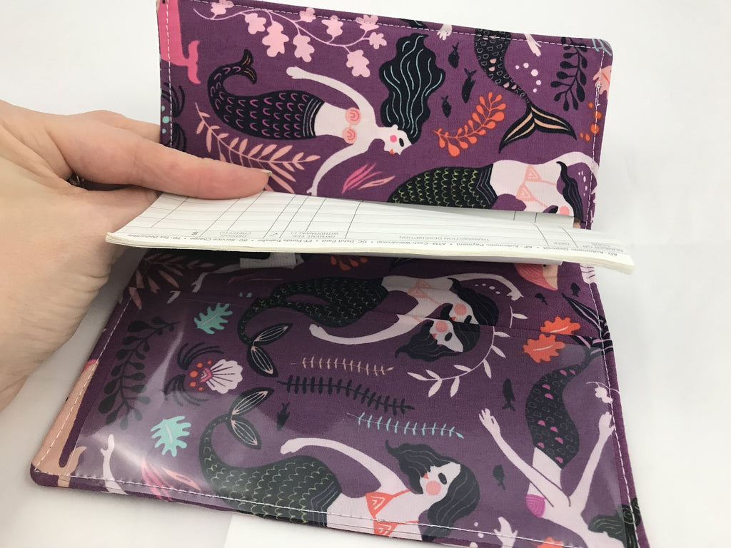 Mermaid Checkbook Cover, Orchid Purple Duplicate Checkbook Register, Pen Holder - EcoHip Custom Designs