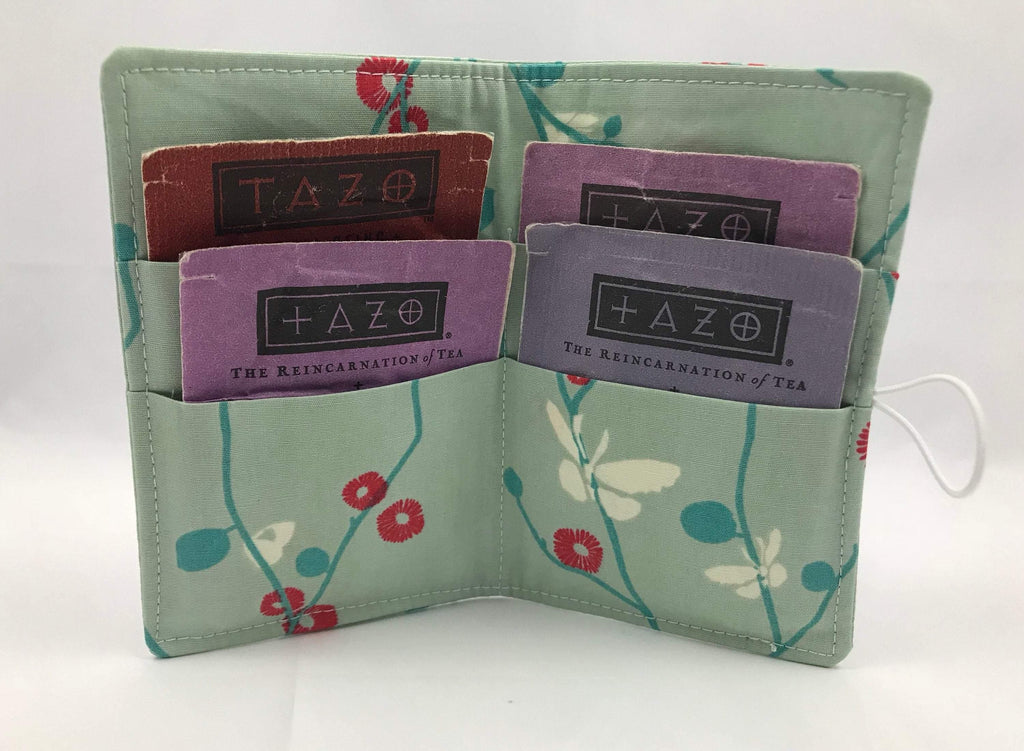 Butterfly Tea Caddy, Blue Floral Travel Teabag Case, Tea Bag Gift Wallet - EcoHip Custom Designs