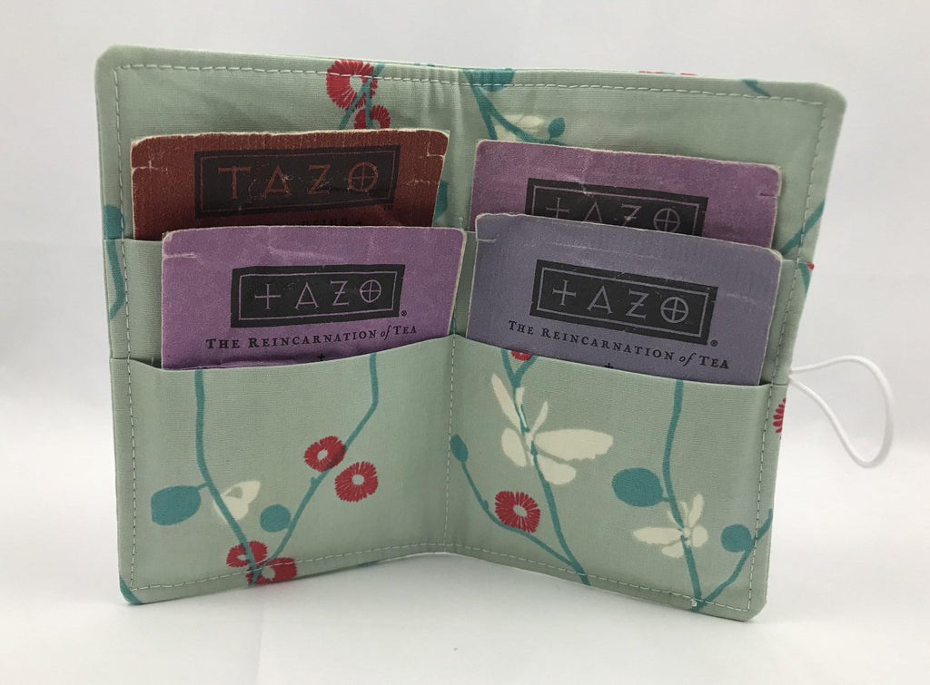Butterfly Tea Caddy, Blue Floral Travel Teabag Case, Tea Bag Gift Wallet - EcoHip Custom Designs