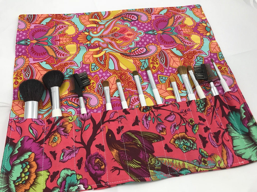 Travel Cosmetic Brush Case, Owl Makeup Brush Holder, Red Paint Brush Bag - EcoHip Custom Designs