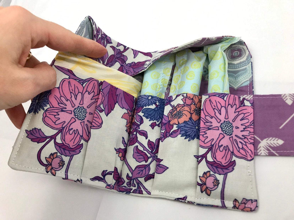 Purple Sanitary Pad Holder, Floral Tampon Wallet, Berry Feminine Products Bag - EcoHip Custom Designs