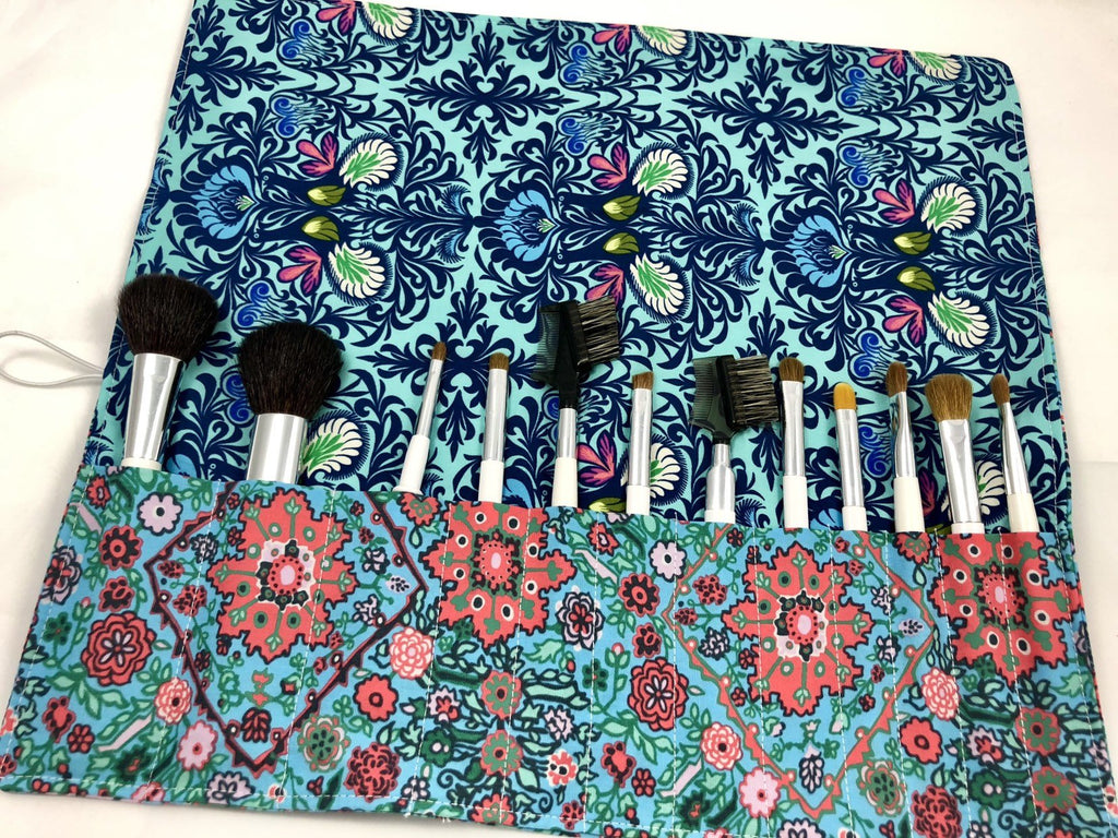 Blue Make Up Brush Case, Travel Cosmetic Brush Pouch, Paint Brush Holder - EcoHip Custom Designs