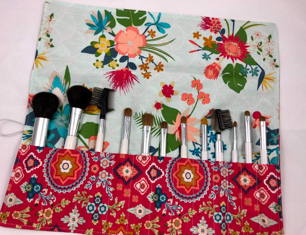 Red Makeup Brush Holder, Blue Cosmetic Brush Organizer, Brush Bag - EcoHip Custom Designs