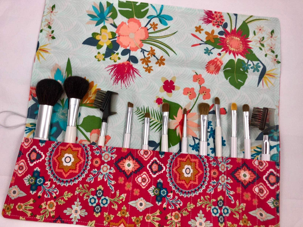 Red Makeup Brush Holder, Blue Cosmetic Brush Organizer, Brush Bag - EcoHip Custom Designs
