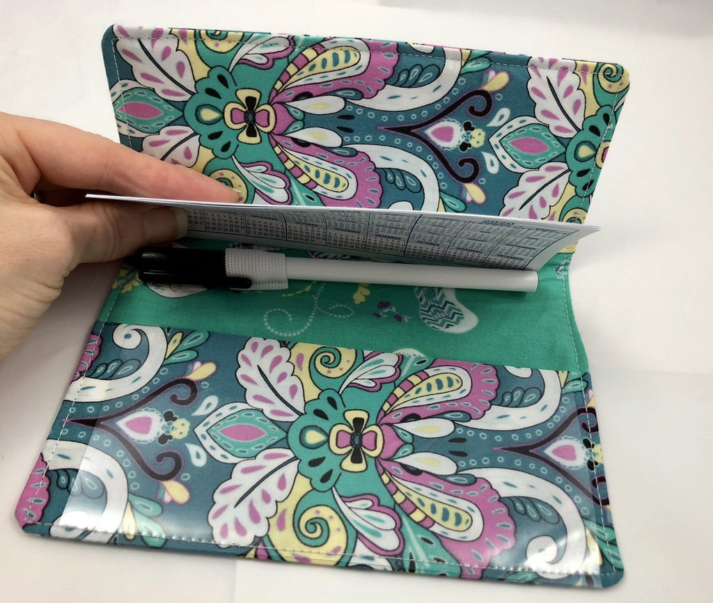 Green Checkbook Cover, Duplicate Check Book Wallet, Pen Holder, Top Tearing - EcoHip Custom Designs