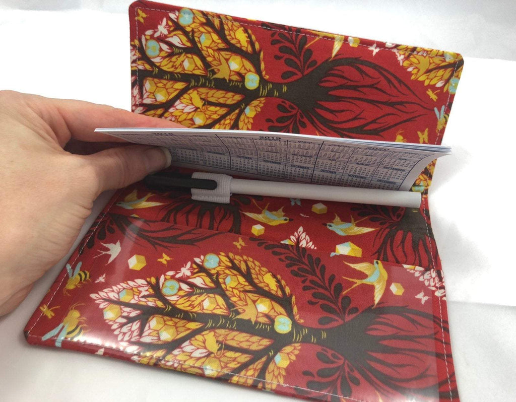 Tree of Life Checkbook Cover, Red Duplicate Check Book, Pen Holder - EcoHip Custom Designs