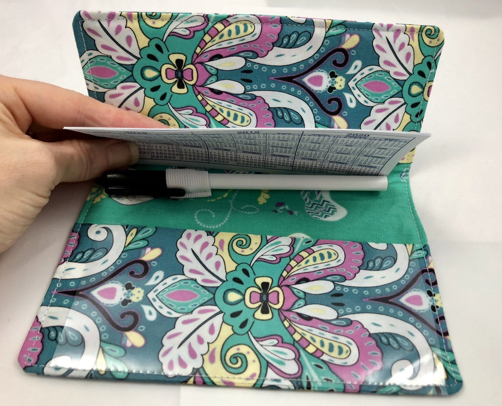 Green Checkbook Cover, Duplicate Check Book Wallet, Pen Holder, Top Tearing - EcoHip Custom Designs