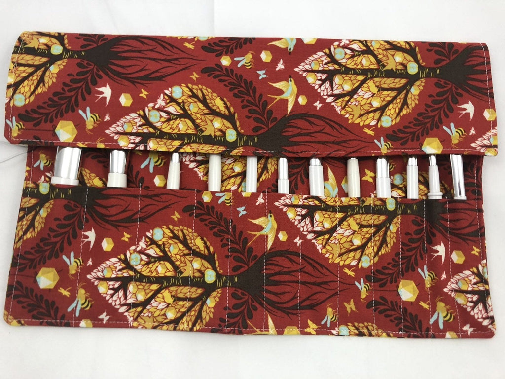 Tree of Life Makeup Brush Roll, Red Travel Cosmetic Brush Case Bag - EcoHip Custom Designs