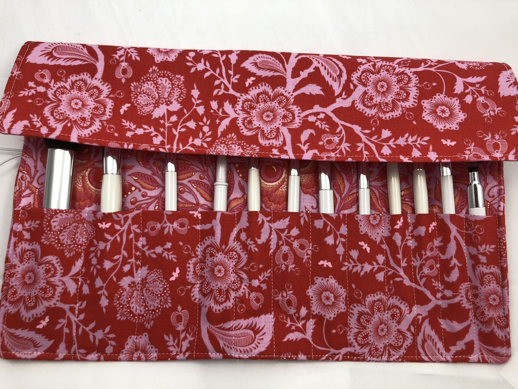 Pink Cosmetic Brush Roll, Butterfly Makeup Brush Case, Travel Bag - EcoHip Custom Designs