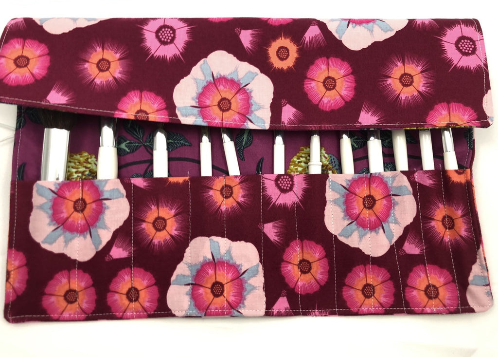 Floral Makeup Brush Roll, Travel Make Up Brush Holder, Brush Bag - EcoHip Custom Designs