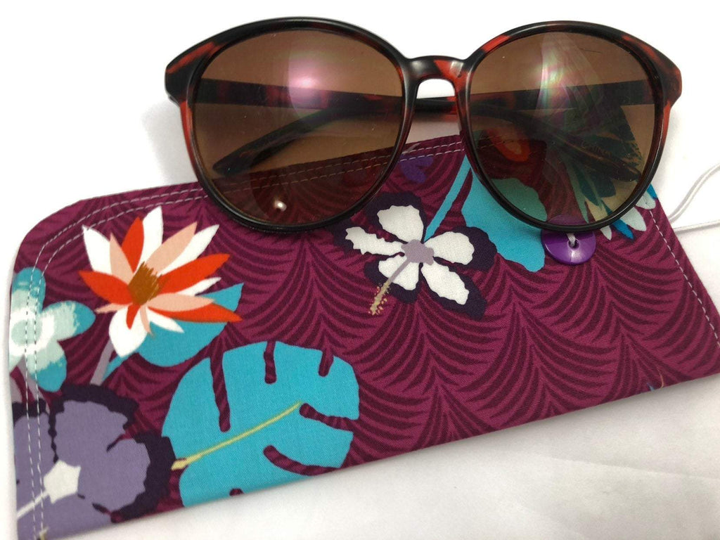 Purple Foliage Reading Glasses Pouch, Padded Eyeglasses Slip Case, Fabric Sunglasses Holder - EcoHip Custom Designs