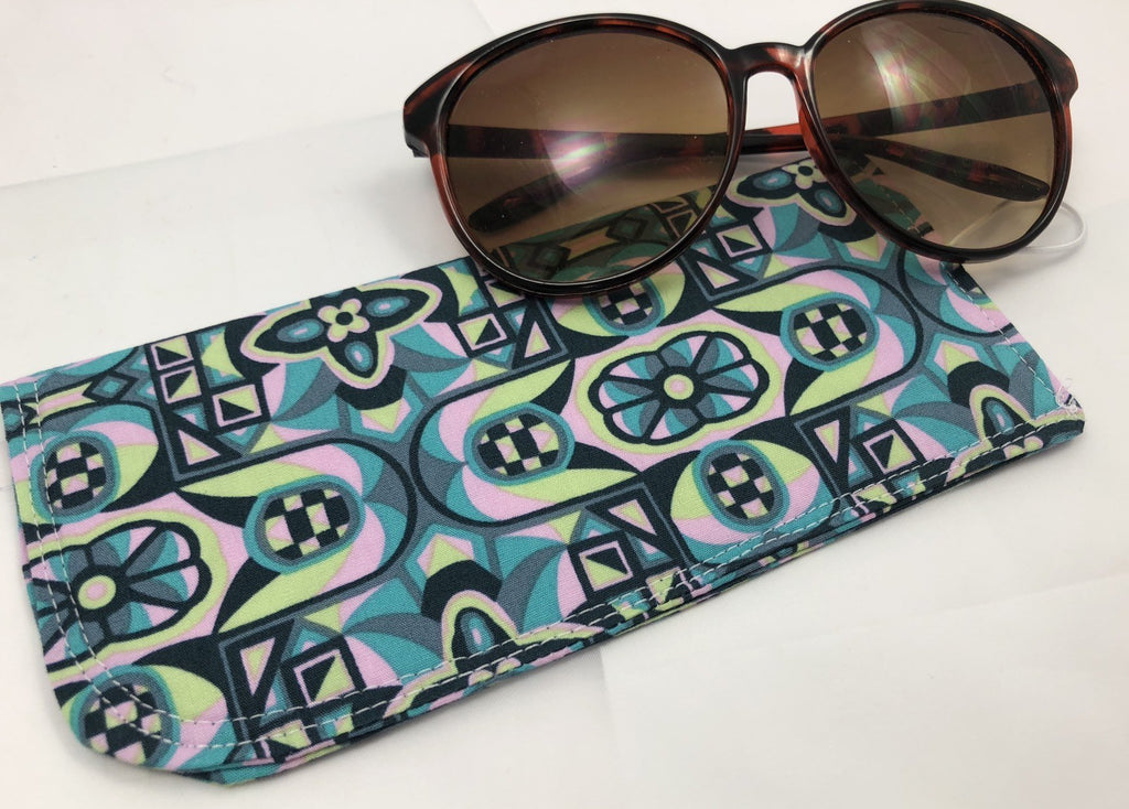 Pink, Green, Teal Fabric Eyeglass Case, Soft Reading Glasses Pouch, Sunglasses Holder - EcoHip Custom Designs