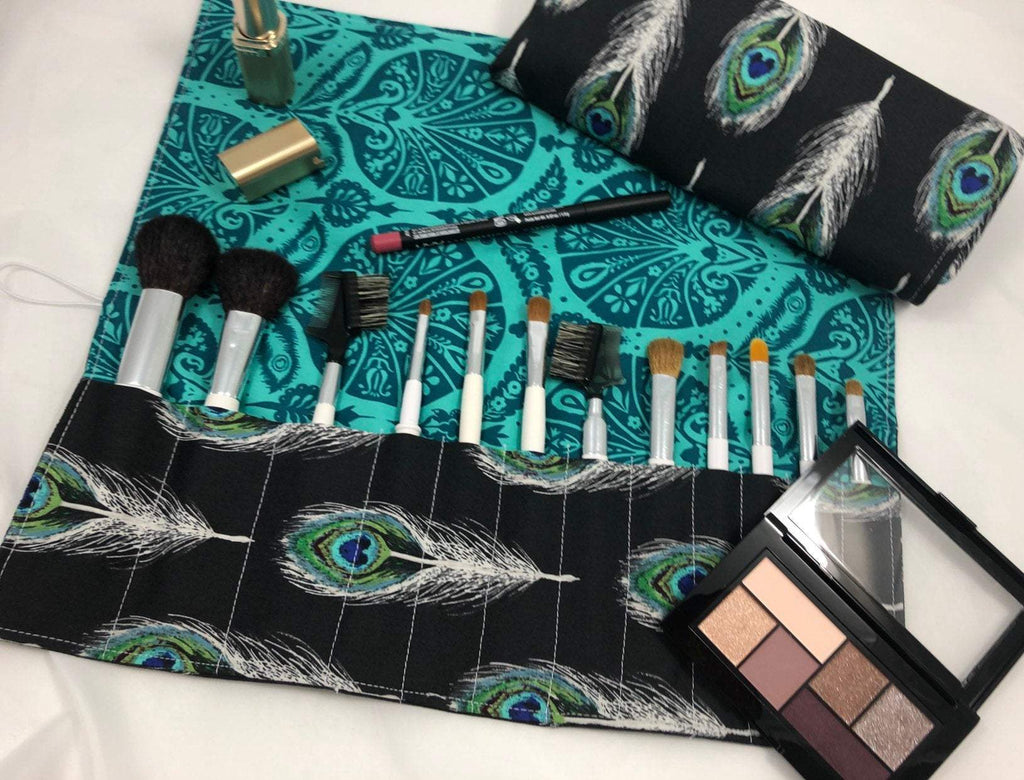 Black Make Up Brush Bag, Travel Makeup Brush Case, Paint Brush Holder - EcoHip Custom Designs