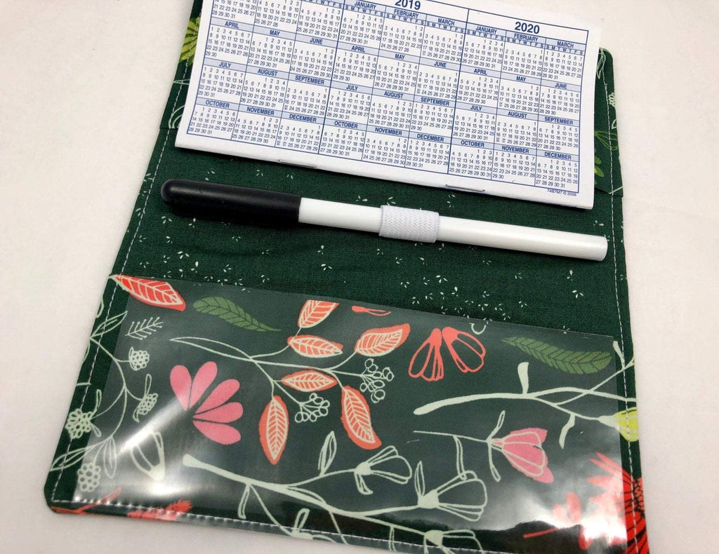 Forest Green Duplicate Checkbook Cover, Floral Check Book Register, Pen Holder - EcoHip Custom Designs