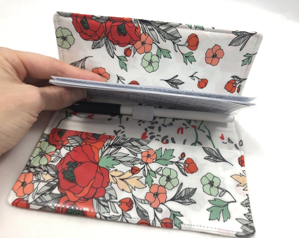Red Checkbook Cover, Floral Duplicate Check Book, Women's Checkbook - EcoHip Custom Designs