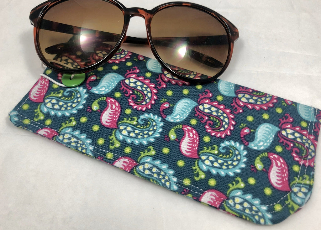Soft Eyeglass Case, Green Reading Glasses Holder, Paisley Sun Glasses Sleeve - EcoHip Custom Designs